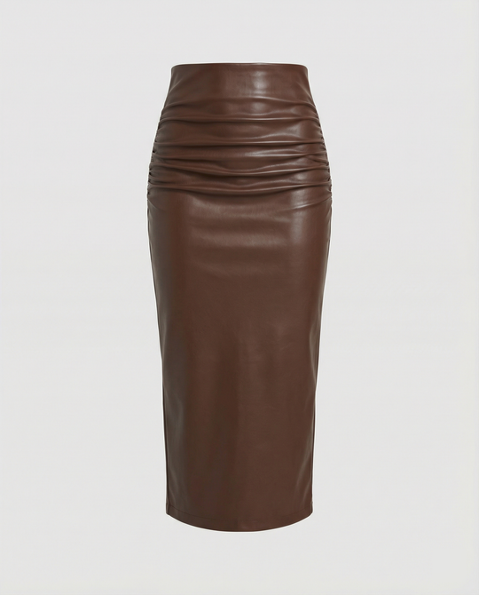 Damen Midi-Rock aus hochwertigem Leder mit Raffung EB