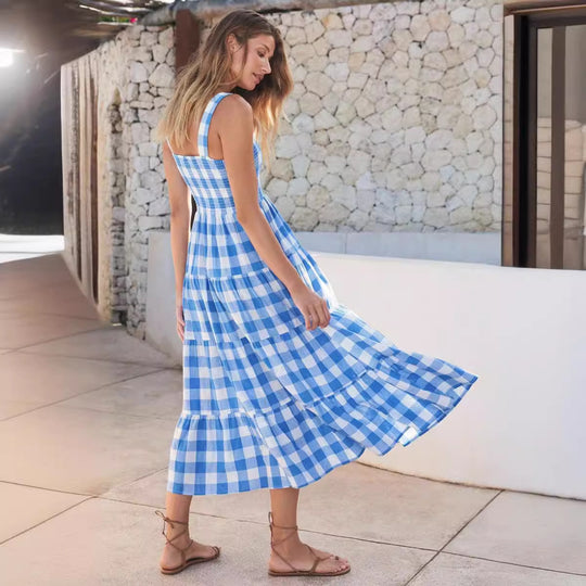 Damen Sommerliches Maxikleid mit kariertem Design und Trägern EB