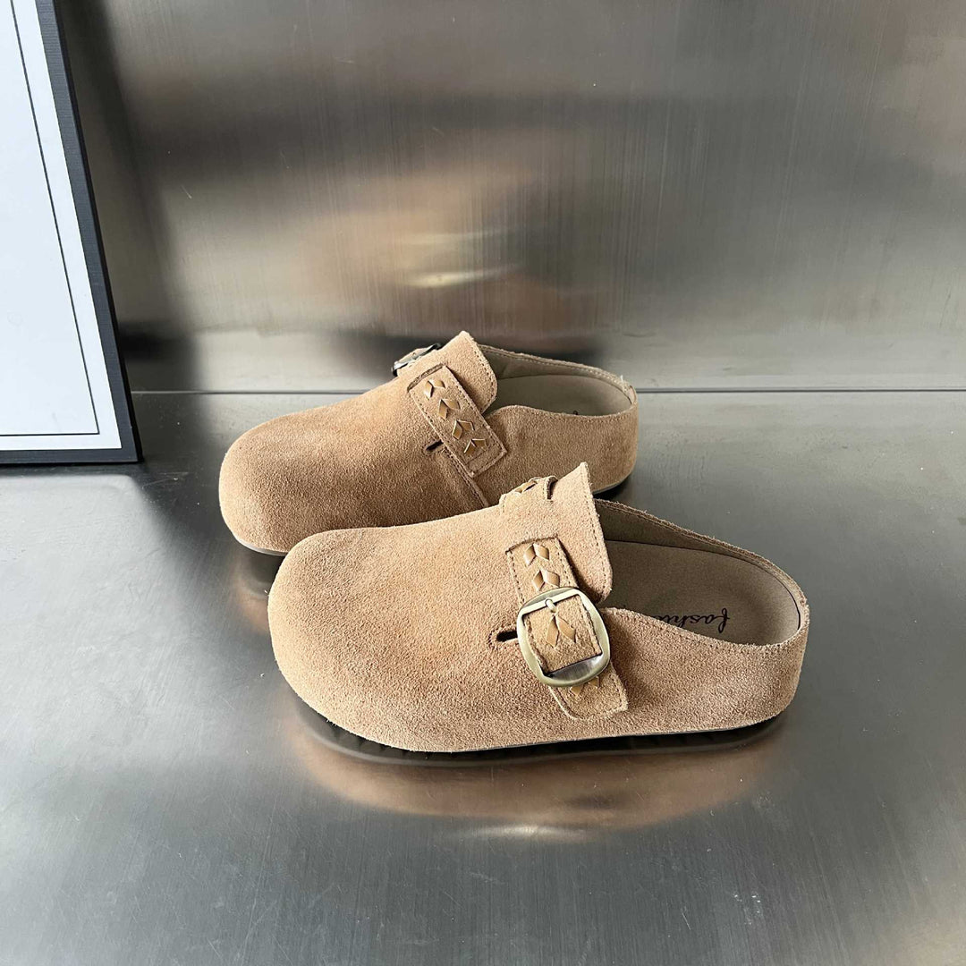 Damen Clogs aus hochwertigem Wildleder mit praktischer Schnallenverzierung EB