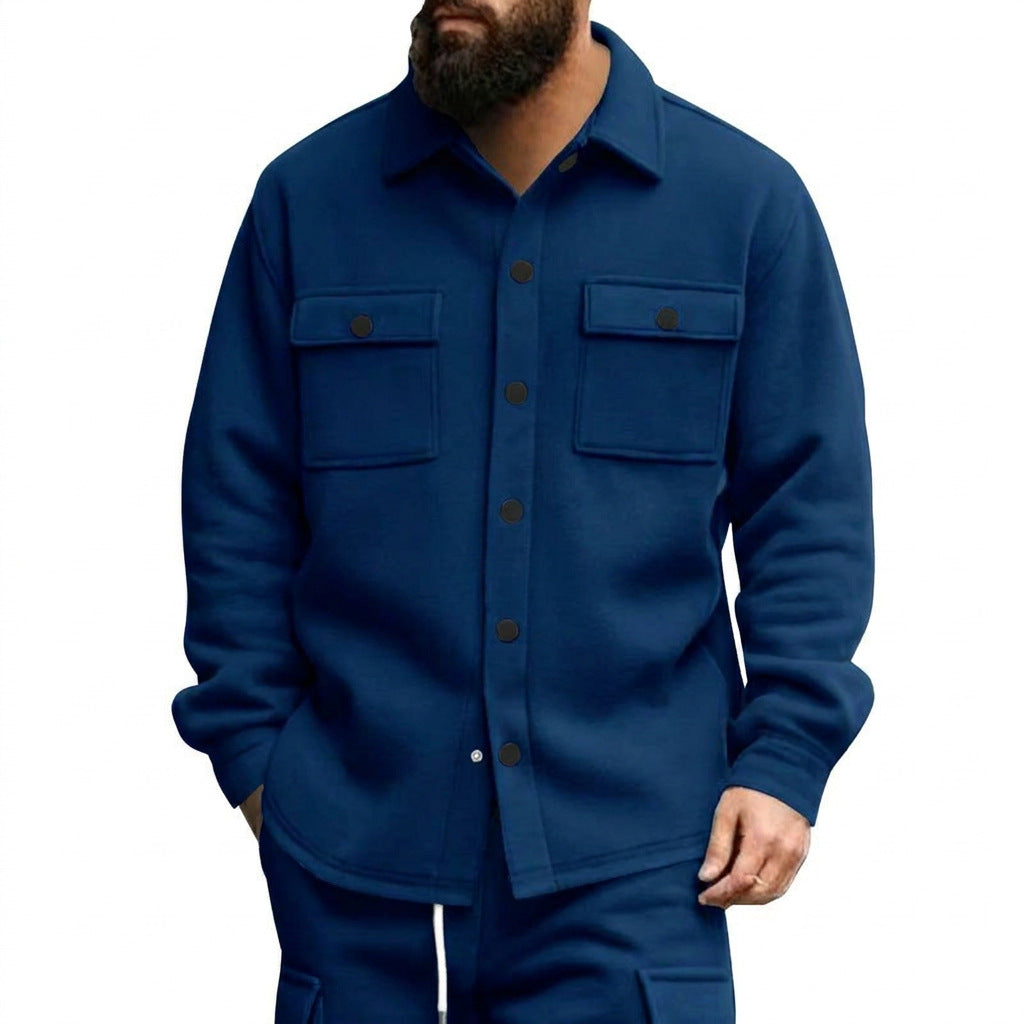 Herren nan robuste Wollfleece-Überhemdjacke mit aufgesetzten Brusttaschen und Druckknopfleiste EB
