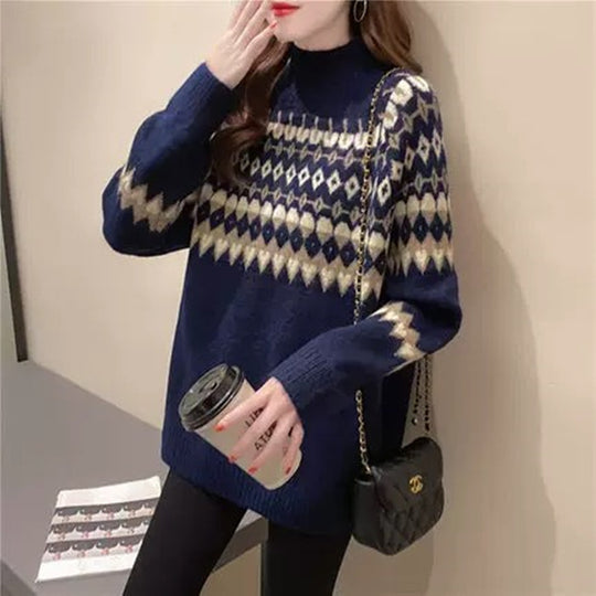 Damen Modischer Pullover mit geometrischem Fair-Isle-Muster EB