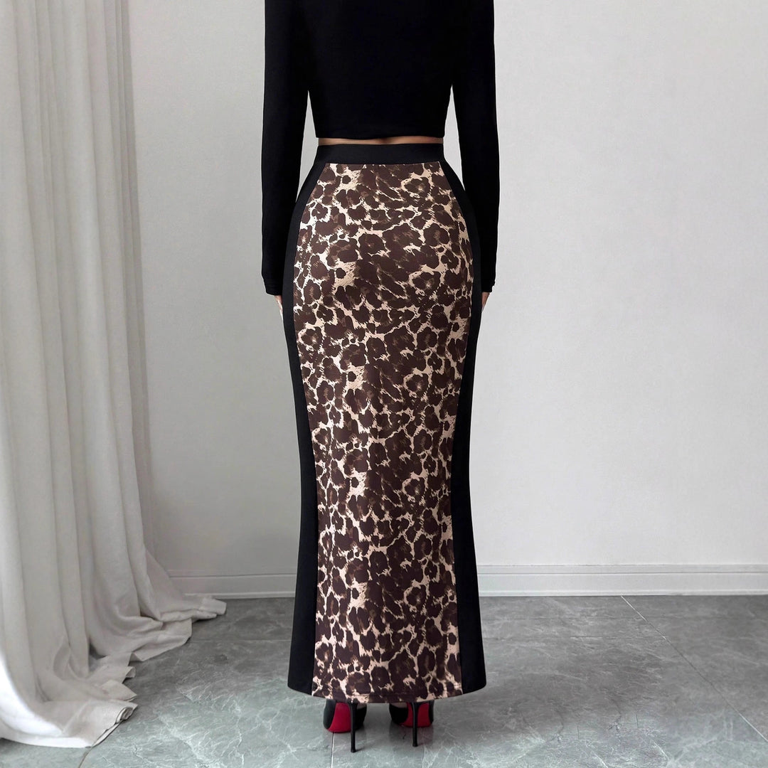 Damen nan taillierter Bleistiftmidirock mit Animal-Print-Mittelbahn und seitlichem Oberschenkel-Schlitz EB