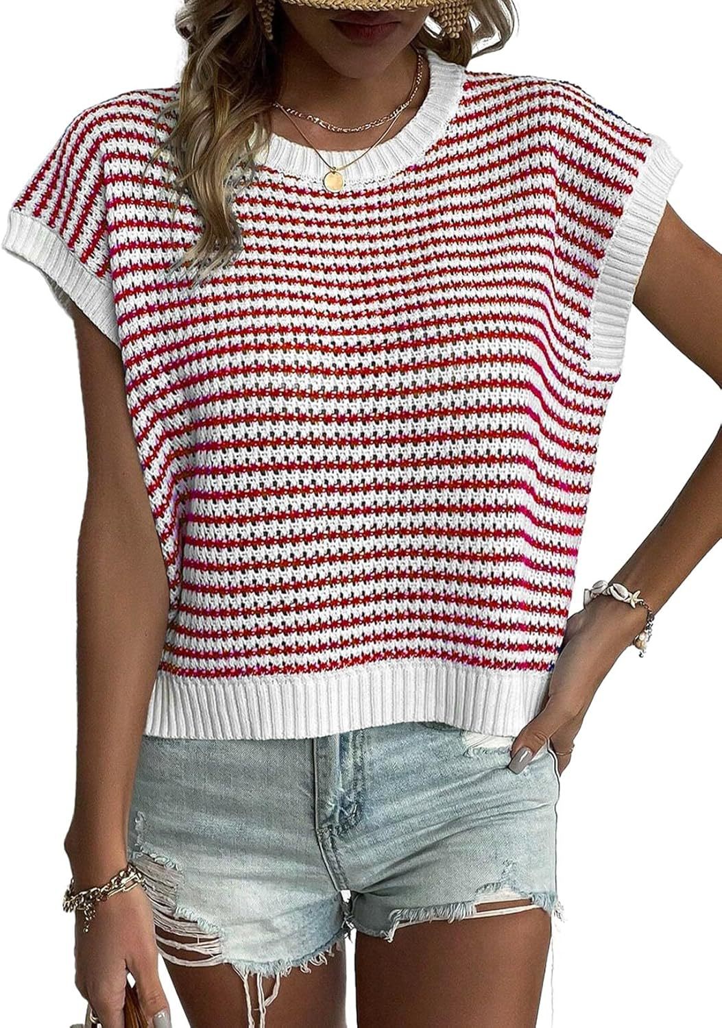Damen lässiger Strickpullover mit modischem Streifenmuster und weitem Schnitt EB
