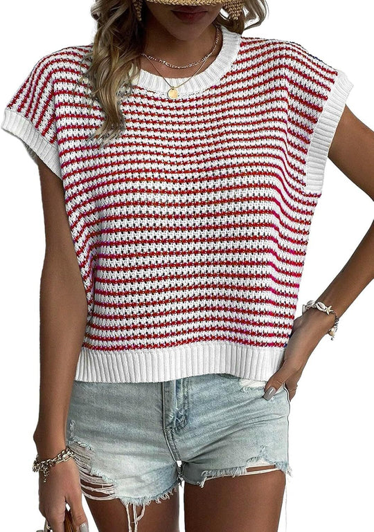 Damen lässiger Strickpullover mit modischem Streifenmuster und weitem Schnitt EB