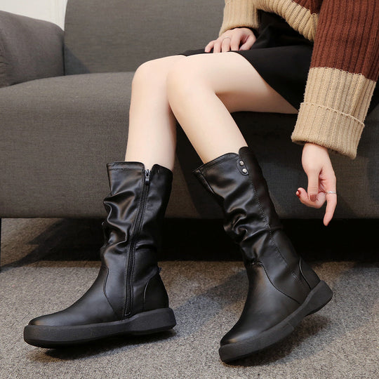Damen nan komfortabler Slouch-Stiefel mit wadenhohem Schaft weichem Kunstleder und leichter Plateau-Laufsohle EB