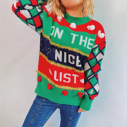 Damen weihnachtlicher Pullover mit dreidimensionalen Motiven und glitzernden Akzenten EB