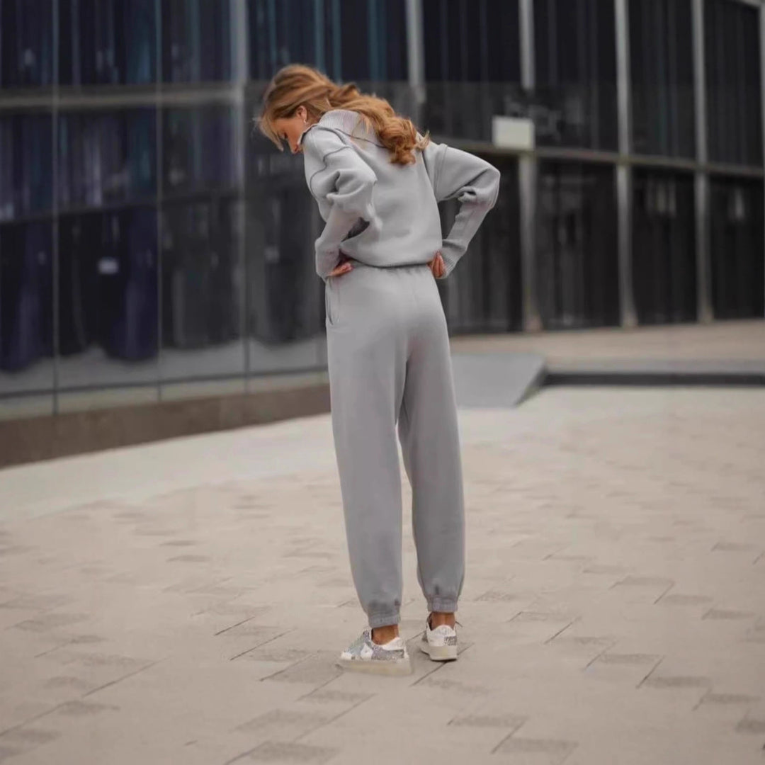 Damen sportliches Set aus weichem Fleece mit Stehkragen und elastischem Bund EB