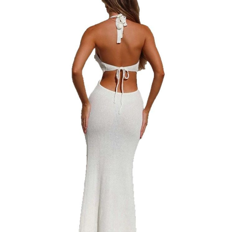Damen Strick-Maxikleid mit raffinierten Lochmustern und eleganter Silhouette EB