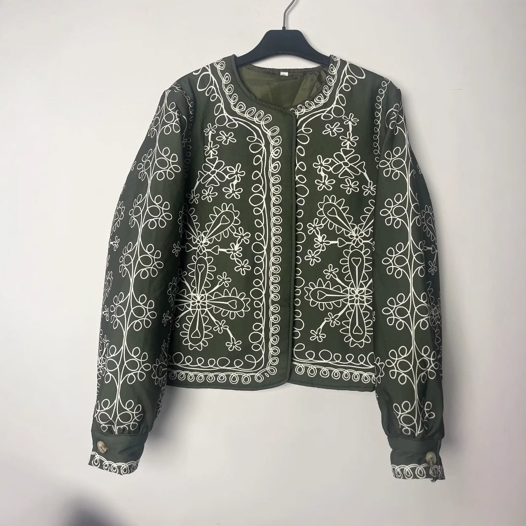 Damen gestepptes Oberteil mit floralem Design und eleganter Knopfleiste EB