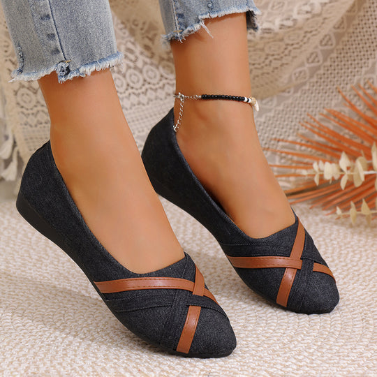 Damen Ballerinas aus Denim mit eleganten Lederapplikationen EB