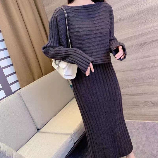 Damen Off-Shoulder Strickkleid im Rippdesign EB