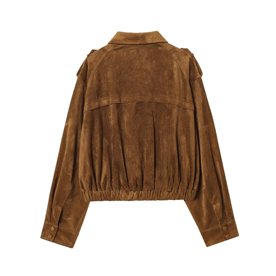 Damen modische Wildlederjacke mit praktischen Taschen EB
