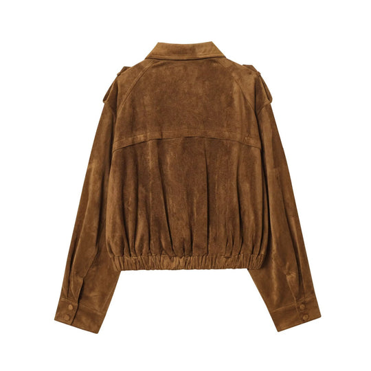 Damen modische Wildlederjacke mit praktischen Taschen EB