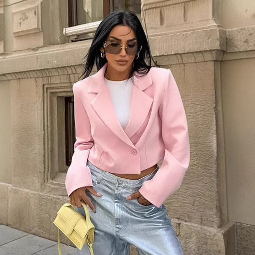 Damen Cropped Blazerjacke mit oversized Ärmeln und Detailknöpfen EB