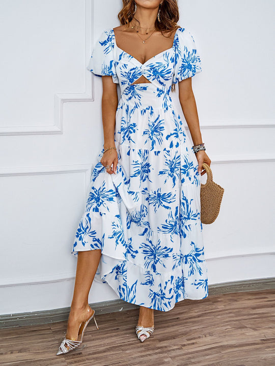 Damen Maxikleid mit voluminösen Puffärmeln und romantischem Schnitt EB