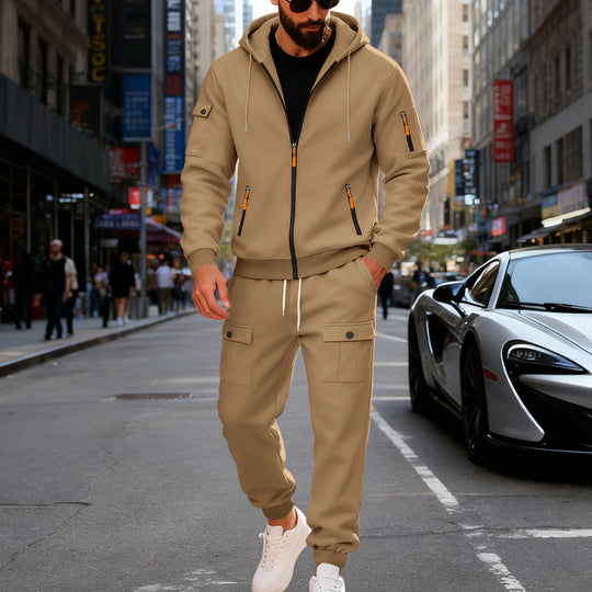Herren stylisches Zweiteiliges Jogginganzug mit Kapuze und praktischen Taschen EB