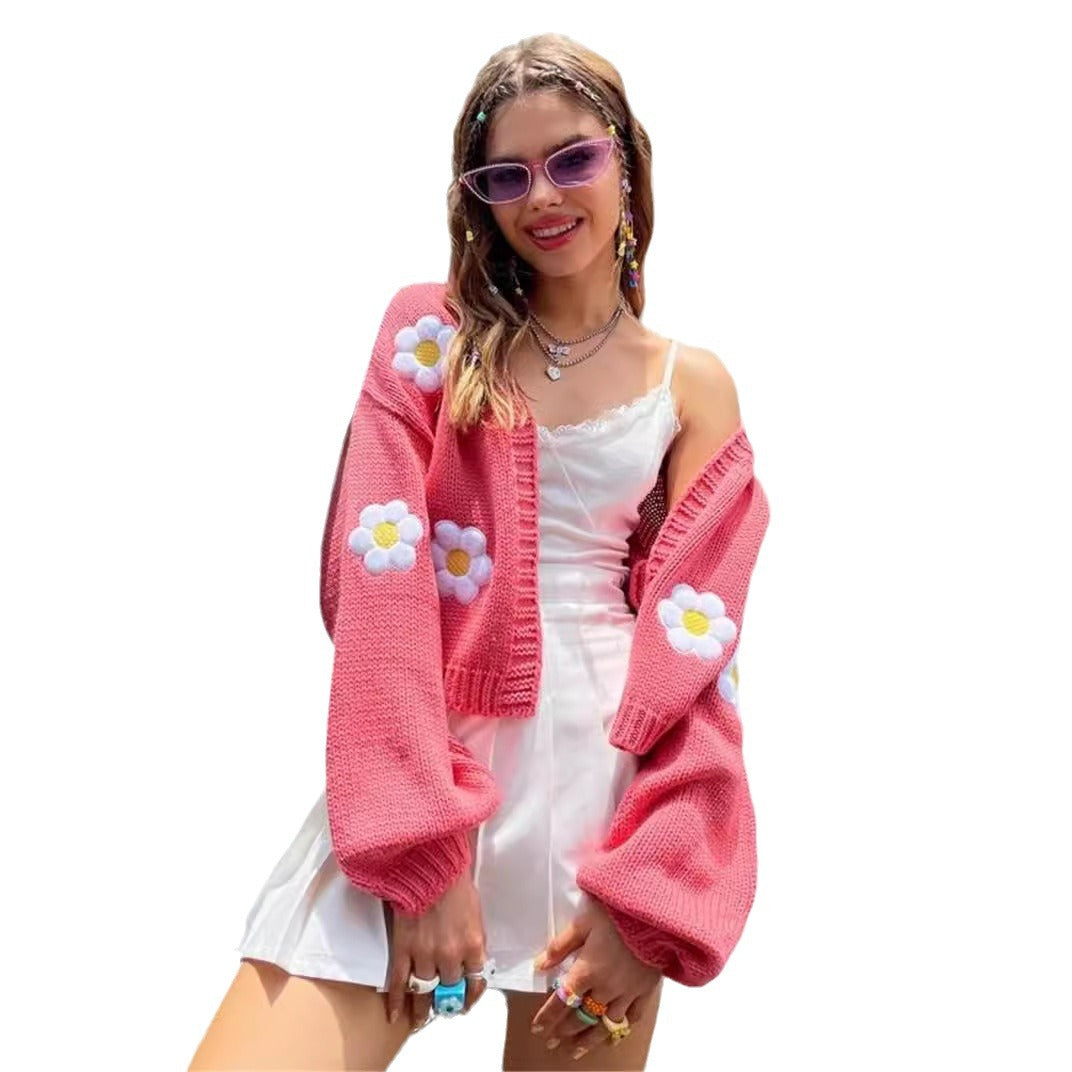Damen Strickjacke mit floralen Applikationen EB