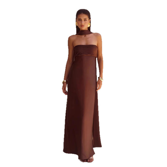Damen Elegantes Maxikleid mit schulterfreiem Design und schmalem Oberteil EB