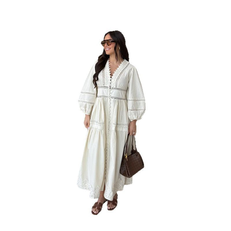 Damen Maxikleid mit kunstvollen Stickereien und luftigen Ärmeln EB