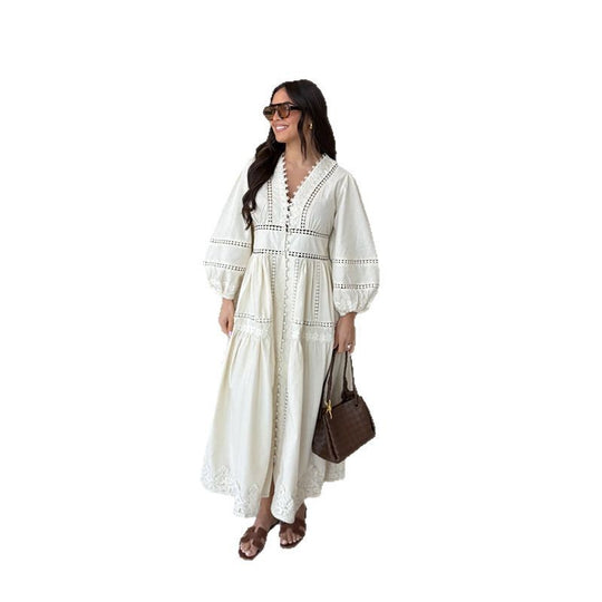 Damen Maxikleid mit kunstvollen Stickereien und luftigen Ärmeln EB