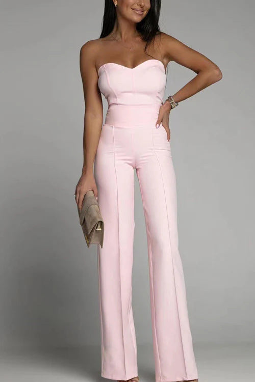 Damen eleganter Jumpsuit mit schulterfreiem Design und weitem Bein EB