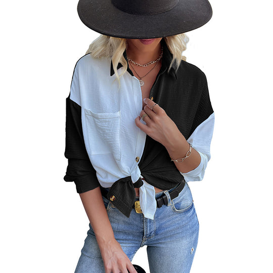 Damen Elegante Bluse mit asymmetrischer Knopfleiste und Brusttasche EB
