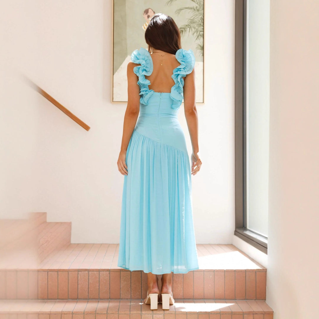 Damen Maxikleid mit eleganten Rüschen und figurbetontem Schnitt EB