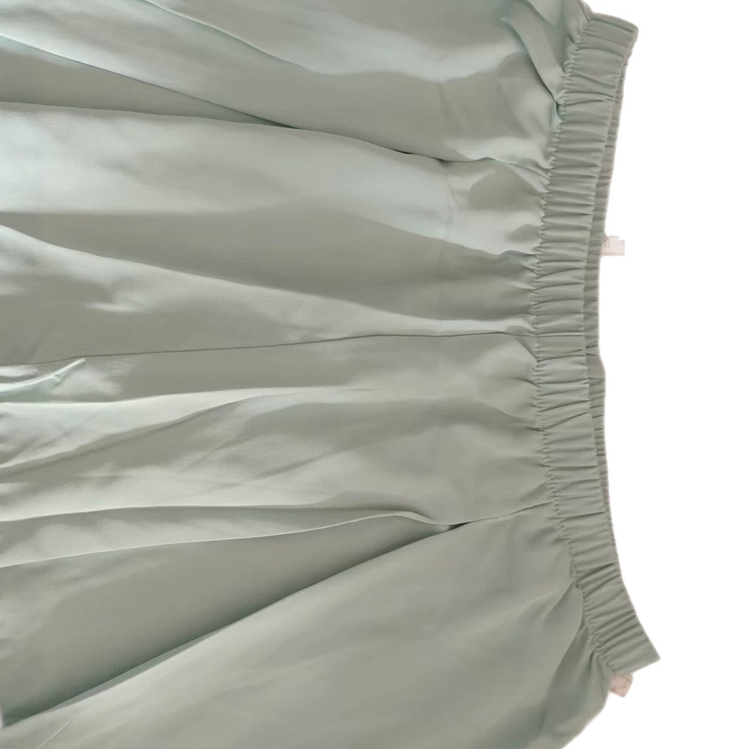 Damen Leichte Satin-Palazzohose mit hohem elastischem Bund und Kellerfalten EB