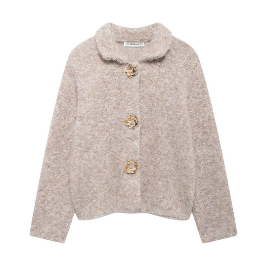 Damen elegante Strickjacke mit dekorativen Knopfdetails EB