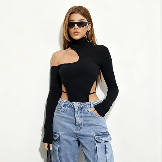 Damen Body mit asymmetrischem Schnitt und hohen Rüschen EB