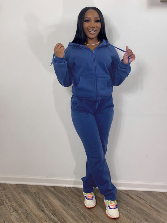 Damen nan Komfort-Zip-Hoodie mit taillenhoher Bootcut-Jogginghose Set EB