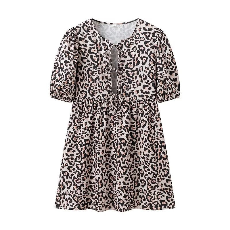 Damen Sommerkleid mit lässigem Leopardenmuster und voluminösen Ärmeln EB