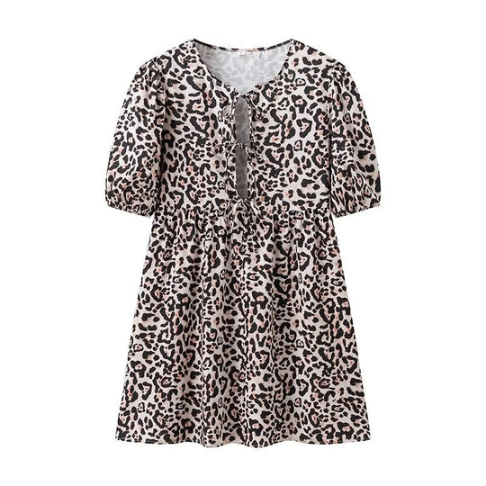Damen Sommerkleid mit lässigem Leopardenmuster und voluminösen Ärmeln EB