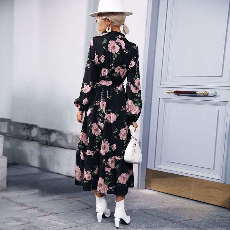 Damen Maxikleid mit floralem Muster und eleganter Rüsche EB
