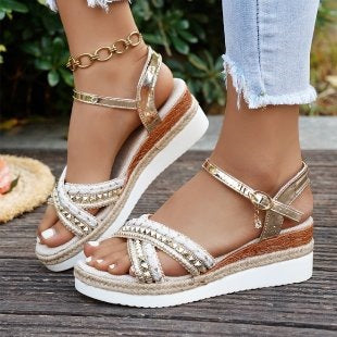 Damen Wedge-Sandalen mit funkelndem Riemendesign EB