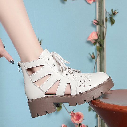 Damen Cut-Out Schnürstiefeletten mit robustem Blockabsatz und atmungsaktivem Obermaterial EB