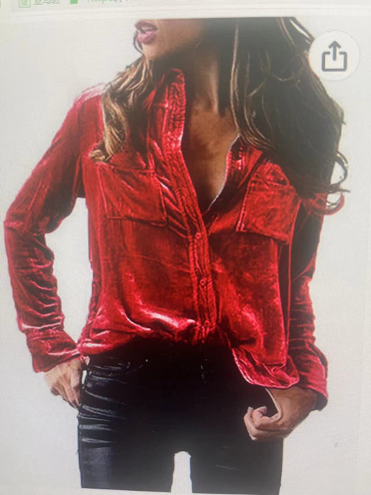 Damen Satin Bluse mit dekorativen Brusttaschen EB