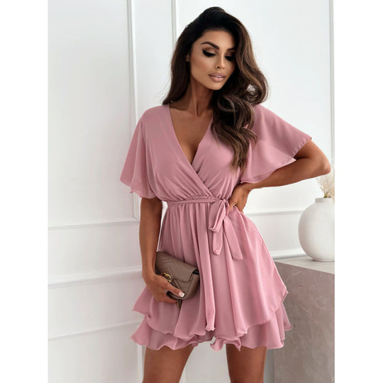 Damen Wickelkleid mit fließendem Schnitt und zarten Rüschendetails EB