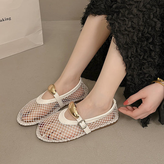 Damen Trendige Netz Ballerinas mit eleganter Schnalle EB