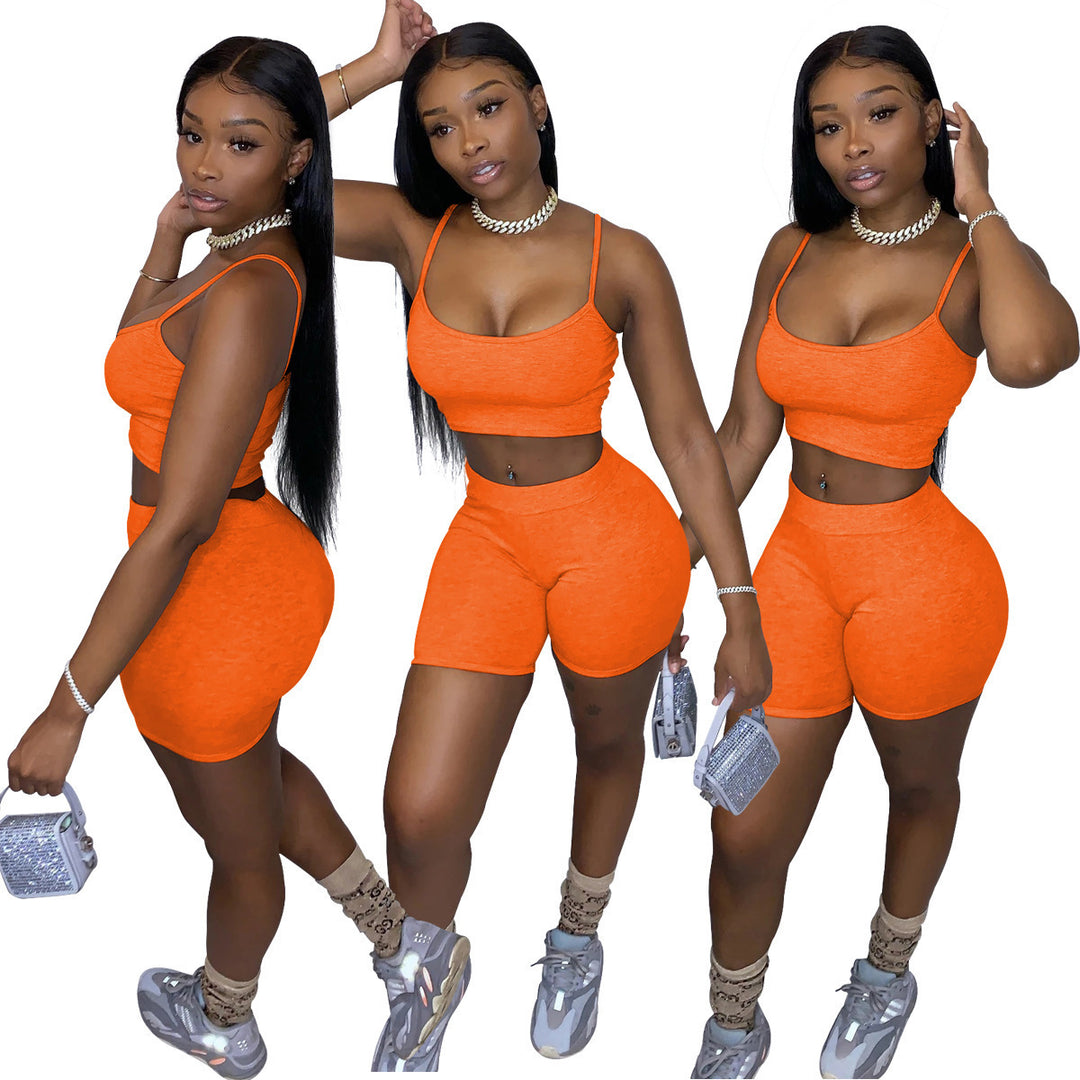 Damen Sportliches Set mit figurbetonendem Crop-Top und Shorts EB