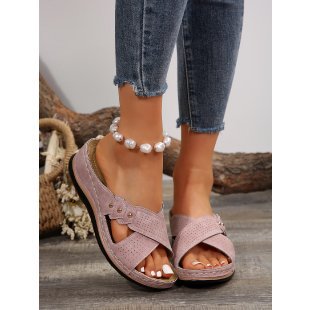 Damen Komfortable Wedge-Pantoletten mit flexibler Sohle und modischen Schnallen EB