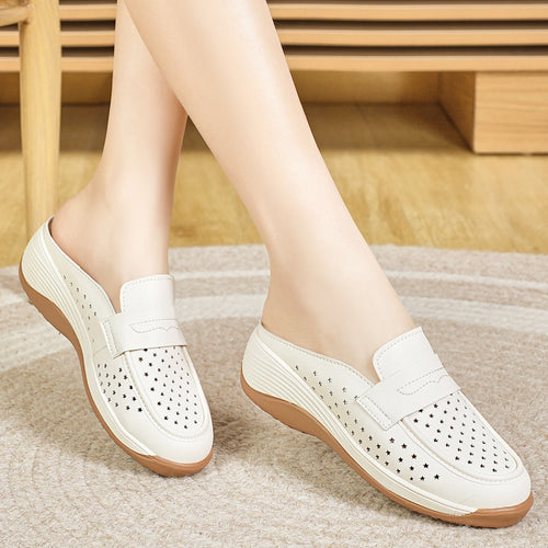 Damen Komfortable Clogs mit atmungsaktiver Lederoberfläche EB