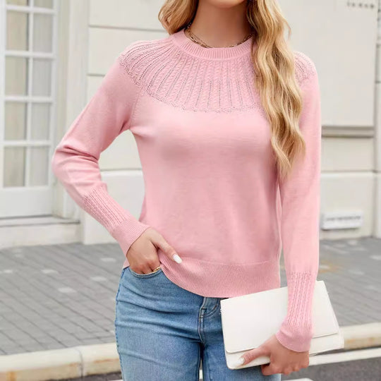 Damen eleganter Feinstrickpullover mit dekorativem Schulterdesign EB