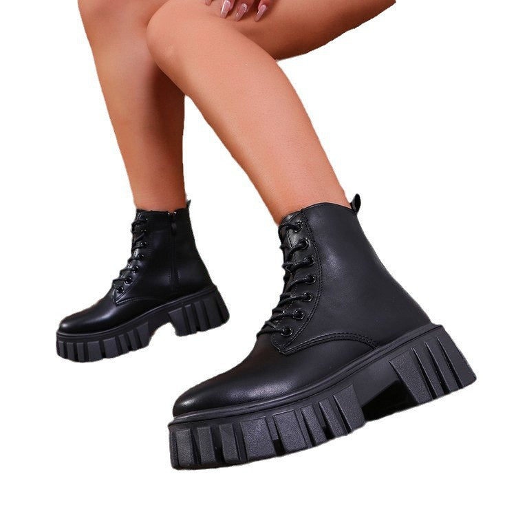 Damen robuste Chunky Stiefel mit hohem Plateausohle und schnürbarem Design EB