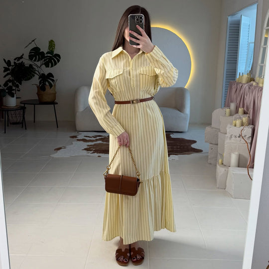 Damen Maxikleid mit elegantem Hemdblusenstil und raffinierter Taillenbetonung EB