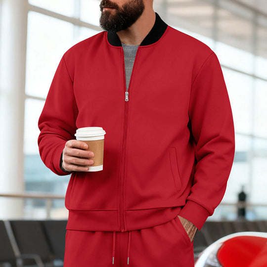 Herren nan urbane Sweat-Trackjacke mit Stehkragen verdecktem Reißverschluss elastischen Rippbündchen und Eingrifftaschen EB