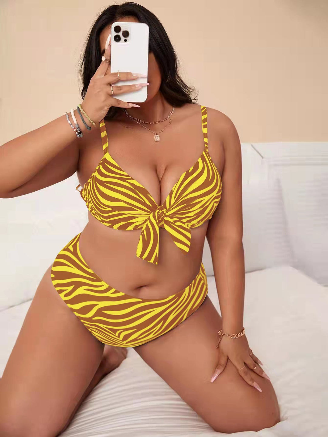 Damen Bunt gemusterter Bikini mit Knotendetail EB