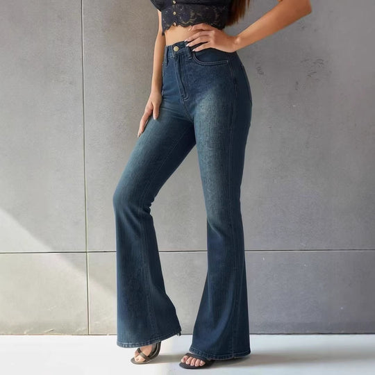Damen Flared Jeans mit hohem Bund und einzigartigem Strukturdesign EB