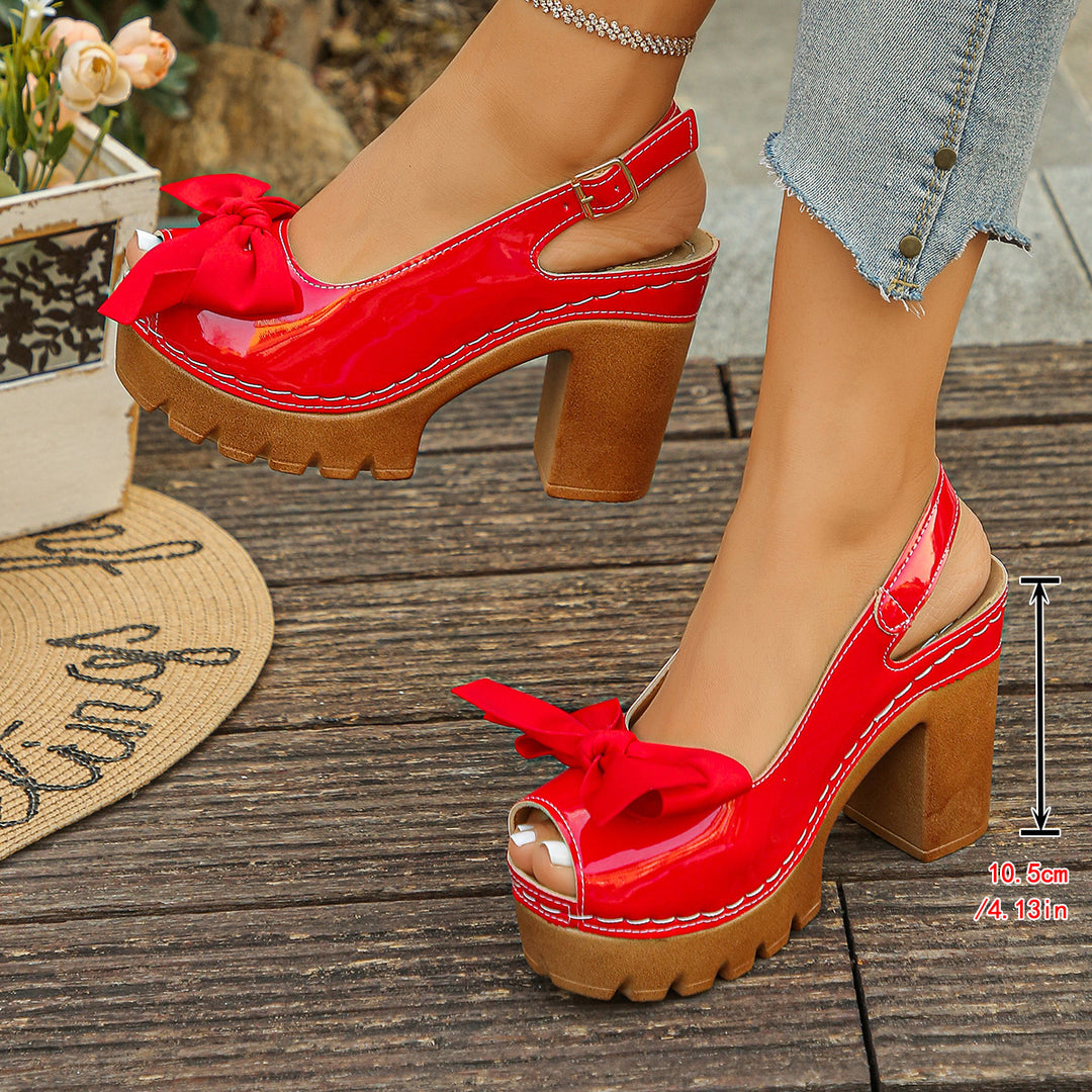 Damen Sling-Sandalen mit modischem Absatz und dekorativem Schleifen-Detail EB