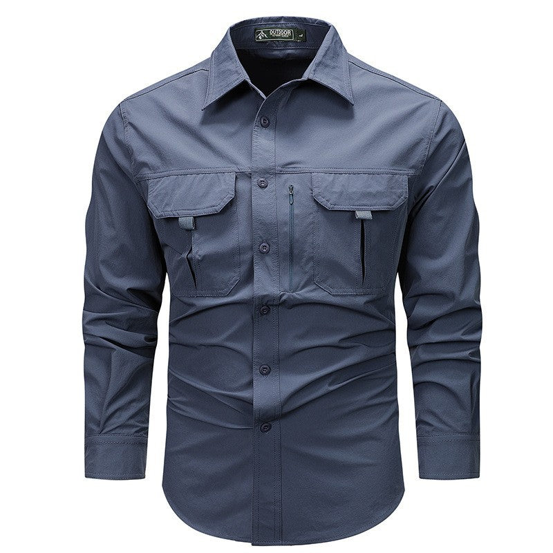 Men's  technical long-sleeve utility shirt with dual flap chest pockets and concealed zip utility pocket EB